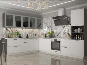 Модульная кухня "Глэдис" (белый снег/лайт грей софт/корпус анкор темный) в Новосибирске - mebel-nsk.com | фото 1