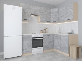 Модульная угловая кухня 1,4м*2,1м "Лада" (цемент) в Новосибирске - mebel-nsk.com | фото